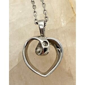 Vintage ATI Open Heart Diamond Sterling 925‎ Silver Pendant 18'' Necklace 2.1g